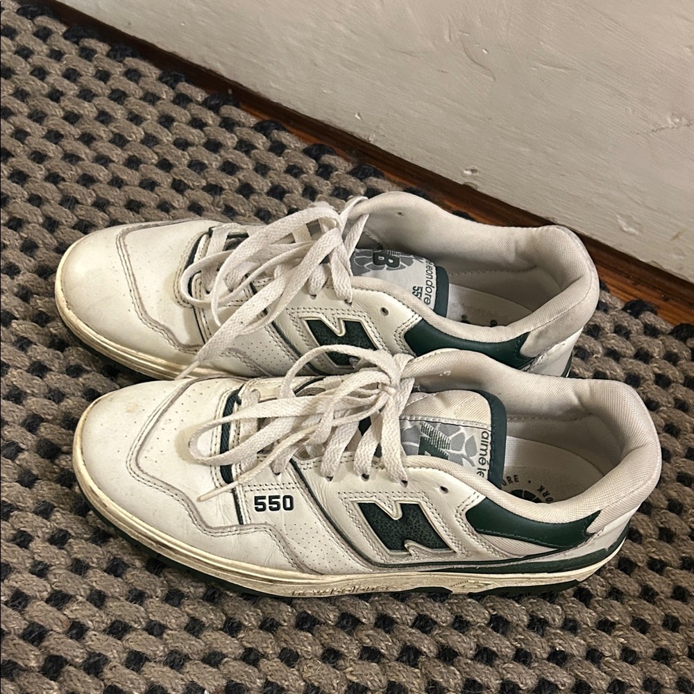New Balance 550 White and Dark Green Sneakers